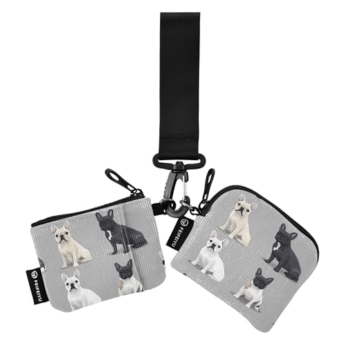 Realistische französische Bulldogge Damen Kleingeldbörse Kartenetuis dünne flache Münzbörse Geldbörse Tasche mit Reißverschluss Münzfach für Arbeit Reisen 2 Stück, Mehrfarbig, 4.13"(L) x 3.5"(W von Caihoyu