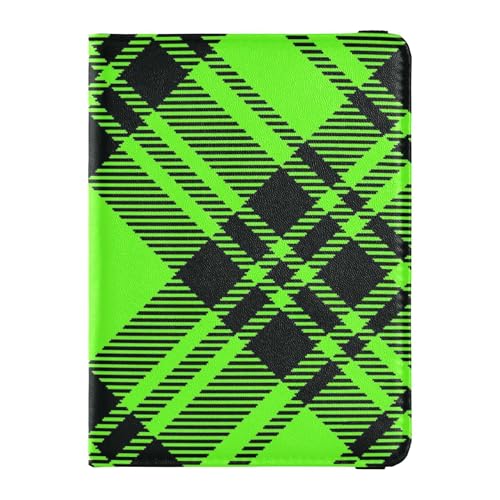 Reisepass- und Impfkarten-Etui aus Büffelleder, Schwarz/Grün kariert, Reisepasshülle für Damen und Herren, wasserdicht, Mehrfarbig, 1 size, Casual von Caihoyu