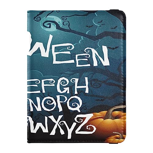 Reisepasshülle Brieftasche Combo PU-Leder Abzeichen ID Impfkartenhalter Brieftasche Kartenschutz für Frauen Männer Halloween Hand gezeichnet gruselig lockig, Mehrfarbig, Einheitsgröße von Caihoyu