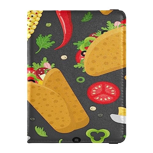 Reisepasshülle Brieftasche Kombi PU Leder Ausweis Impfkartenhalter Brieftasche Kartenschutz für Frauen Männer mexikanisches Essen Muster Burrito Taco, Mehrfarbig, Einheitsgröße von Caihoyu