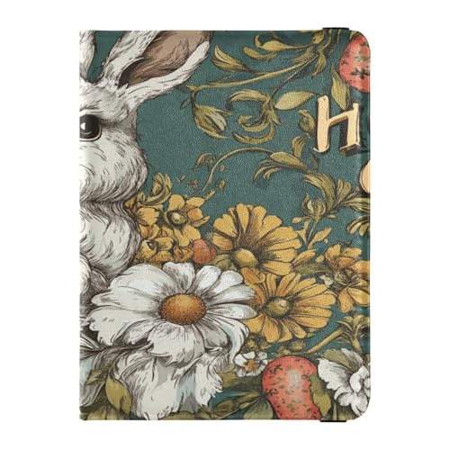 Reisepasshülle aus Leder, leicht, Brieftasche, Reisepasshülle für Damen und Herren, niedliches Reise-Essential, Frohe Ostern, Kaninchen, Karotten, Blumen-Gänseblümchen-Ei, Frohe Ostern Kaninchen von Caihoyu