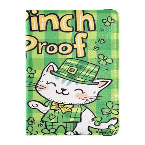Reisepasshülle aus Leder, wasserdicht, für Damen und Herren, Ausweis, Impfausweis, Impfkartenhalter, Geldbörse, Reisepasshülle, St.Patrick's Cat Quetschsicher, Einheitsgröße, St.Patrick's Cat von Caihoyu