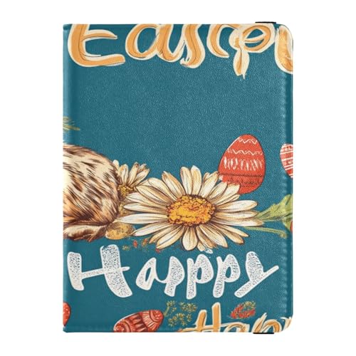 Reisepasshülle aus Leder, wasserdicht, für Damen und Herren, niedliches Reisepassbuch, für Reisen, Frohe Ostern, Kaninchen, Karotten, Blume, Gänseblümchen, Frohe Ostern Kaninchen Karotten Floral Daisy von Caihoyu