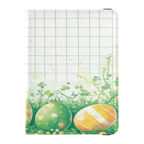 Reisepasshülle aus PU-Leder, leicht, Brieftasche, Reisepasshülle für Damen und Herren, niedliches Reisepassbuch, Reisen, Ostern, Ostereier, Schleife, Aquarell-Eier, Ostereier mit Schleife, von Caihoyu