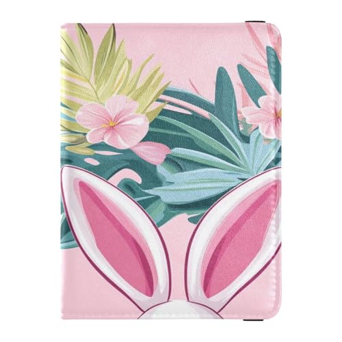 Reisepasshülle aus PU-Leder, ultradünn, Schutzhülle für Damen und Herren, Ausweis, Impfausweis, Geldbörse, Reiseutensilien, Hasenohren, Blumenblätter, Ostern, Hasenohren Blumen Blätter Ostern, 1 size, von Caihoyu