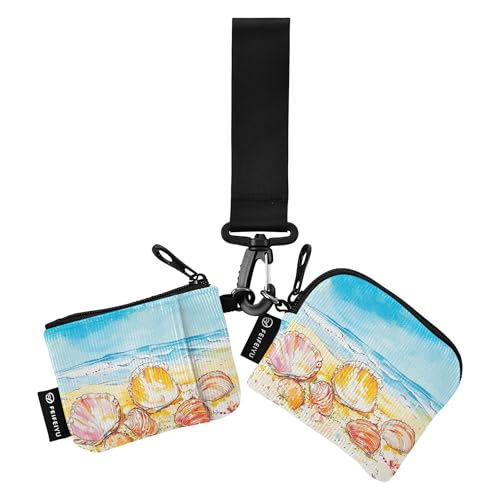 Shells Sandy Beach Damen Kartenetuis Kleingeldhalter Kompakte Größe Reißverschluss Geldbörse Münztasche mit Handgelenkschlaufe für Arbeit Reisen 2 Stück, Mehrfarbig, 4.13"(L) x 3.5"(W), Reisezubehör von Caihoyu