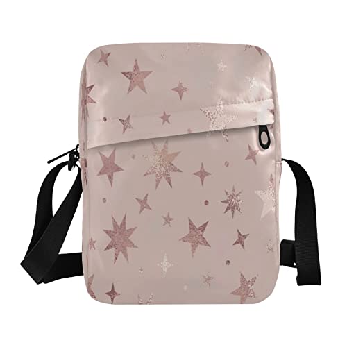 Stars Rose Gold Elegante Textur Crossbody Tasche Klein Casual Messenger Schultertasche Handtasche Handytasche Geldbörse für Damen Herren Kinder, Mehrfarbig, Einheitsgröße von Caihoyu