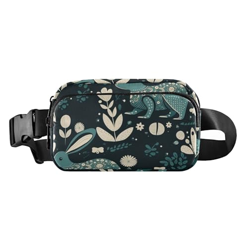 Stilvolle Bauchtasche für Damen und Herren, große Kapazität, Schultertasche mit verstellbarem Gurt für Reisen, Laufen, Wandern, Kaninchen, Pflanze auf schwarzem Hintergrund, Kaninchenpflanze auf von Caihoyu