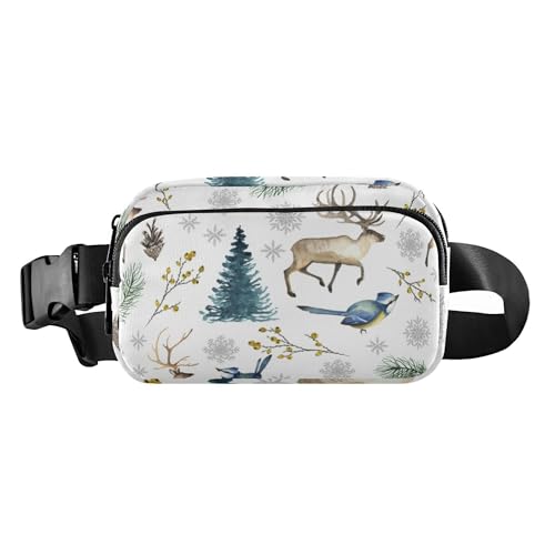 Stilvolle Bauchtasche für Damen und Herren, wasserdichte Schlingentasche mit verstellbarem Gurt für Reisen, Urlaub, Laufen, Frohe Weihnachten, Vogel und Hirsch, Frohe Weihnachten Vogel Hirsch, von Caihoyu