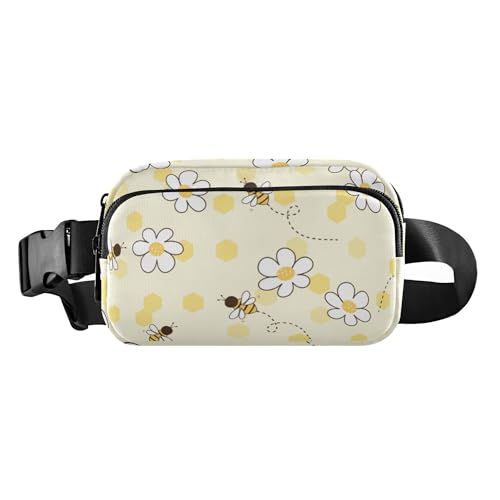 Stilvolle Gürteltasche für Damen, Herren, Teenager, Mehrzweck-Crossbody-Tasche mit verstellbarem Riemen für Workout, Laufen, Wandern, nahtloses Muster, Bienen-Cartoons, Gänseblümchen, Nahtloses Stilvolle Gürteltasche für Damen, Herren, Teenager, Mehrzweck-Crossbody-Tasche mit verstellbarem Riemen für Workout, Laufen, Wandern, nahtloses Muster, Bienen-Cartoons, Gänseblümchen, Nahtloses von Caihoyu