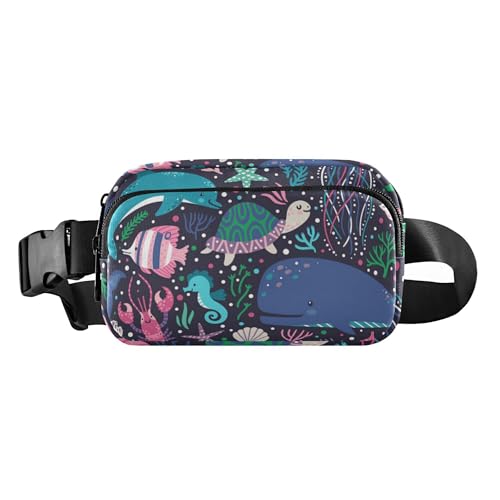 Stilvolle Gürteltasche für Damen, Herren, Teenager, wasserabweisend, mit verstellbarem Gurt, für Reisen, Laufen, Wandern, Meeresschildkröten, Wale, niedliches Cartoon, bunt, Meeresschildkröten, Wale, Stilvolle Gürteltasche für Damen, Herren, Teenager, wasserabweisend, mit verstellbarem Gurt, für Reisen, Laufen, Wandern, Meeresschildkröten, Wale, niedliches Cartoon, bunt, Meeresschildkröten, Wale, von Caihoyu
