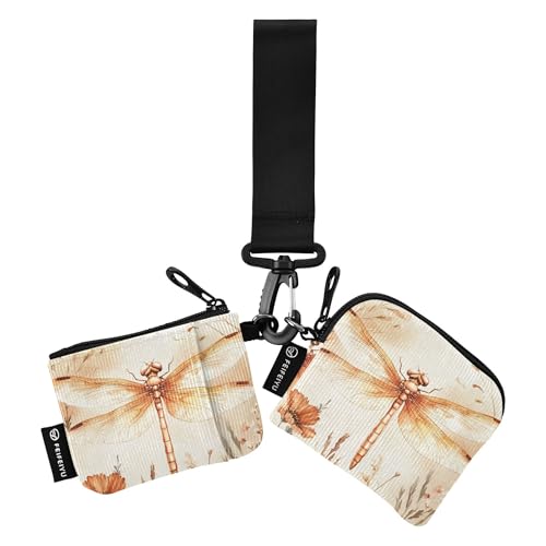 Sweet Dragonfly Brown_3 Damen Geldbörsen Kartenhüllen Dünn Flach Reißverschluss Geldbörse Münztasche mit Handgelenkschlaufe für Damen Herren 2 Packungen, Mehrfarbig, 4.13"(L) x 3.5"(W), Reisezubehör von Caihoyu