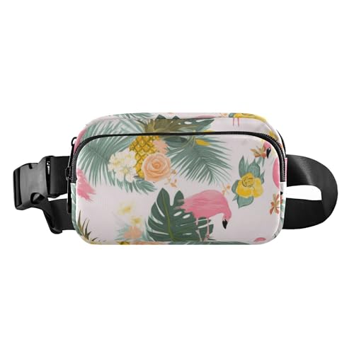Trendige Gürteltasche für Damen und Herren, kleine Umhängetasche, Anti-Diebstahl-Hüfttasche mit verstellbarem Riemen für Reisen, Laufen, Wandern, Flamingo, Ananas und Pflanzen, Flamingo-Ananas und von Caihoyu