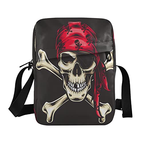 Umhängetasche mit Piraten-Totenkopf-Logo, klein, lässig, Umhängetasche, Handtasche, Handytasche, Geldbörse für Damen, Herren, Kinder, Mehrfarbig, Einheitsgröße von Caihoyu