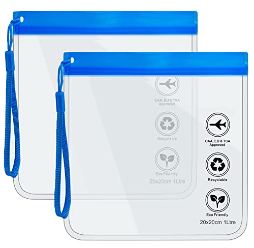 Transparente Reise-Kulturbeutel, Flughafensicherheit, Flüssigkeitstasche, 20 x 20 cm, TSA-genehmigt, Reisezubehör, Make-up-Tasche, Urlaub, Essentials, Gepäck für Männer und Frauen, 2 x Blau, von Caija-H