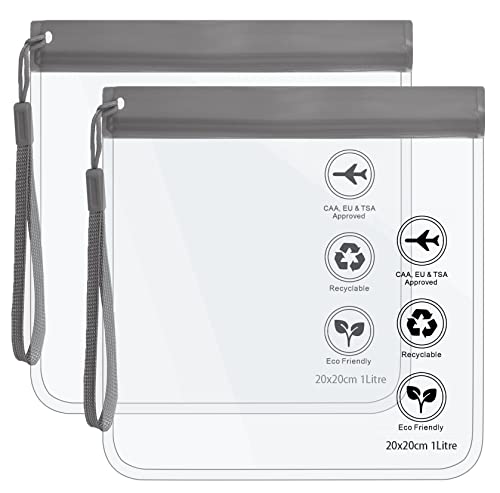 Transparente Reise-Kulturbeutel – Flughafensicherheits-Flüssigkeitstaschen, Flughafen-Flüssigkeitstasche, 20x20 cm, TSA genehmigt, Reisezubehör, Gepäck für Männer und Frauen, 2 Stück Grau Transparente Reise-Kulturbeutel – Flughafensicherheits-Flüssigkeitstaschen, Flughafen-Flüssigkeitstasche, 20x20 cm, TSA genehmigt, Reisezubehör, Gepäck für Männer und Frauen, 2 Stück Grau von Caija-H