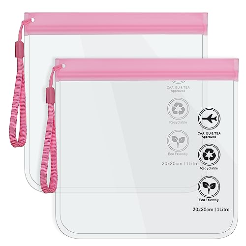 Transparente Reise-Kulturbeutel, Flughafensicherheit, Flüssigkeitstasche, 20 x 20 cm, TSA-genehmigt, Reisezubehör, Make-up-Tasche, Urlaub, Essentials, Gepäck für Männer und Frauen, 2 Stück Pink, Transparente Reise-Kulturbeutel, Flughafensicherheit, Flüssigkeitstasche, 20 x 20 cm, TSA-genehmigt, Reisezubehör, Make-up-Tasche, Urlaub, Essentials, Gepäck für Männer und Frauen, 2 Stück Pink, von Caija-H