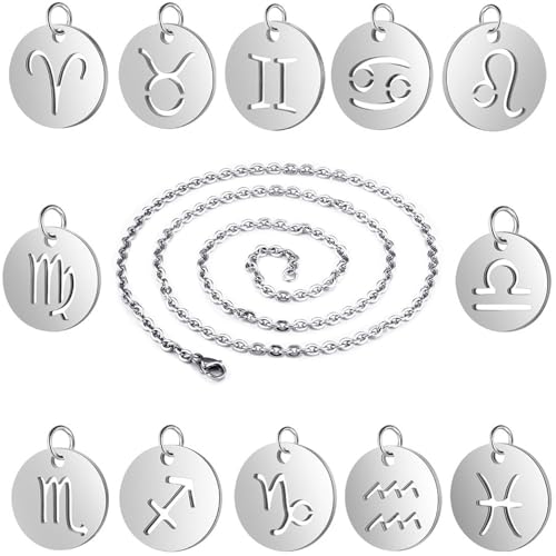 Caimeytie 1 Halskette mit 12 Anhänger - Halsketten aus Edelstahl für Frauen und Mädchen -12 Sternbild Anhänger Halskette Astrologie Schmuck-Geschenk für Damen (Stahlfarbe) von Caimeytie
