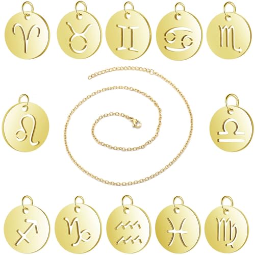 Caimeytie 1 Halskette mit 12 Anhänger - Halsketten aus Edelstahl für Frauen und Mädchen -12 Sternbild Anhänger Halskette Astrologie Schmuck-Geschenk für Damen (golden) von Caimeytie