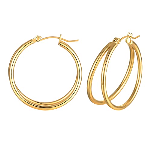 Caimeytie Doppelcreolen-Ohrringe für Damen und Mädchen Edelstahl vergoldet valentins geschenke von Caimeytie