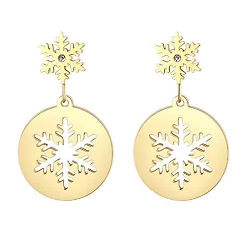 Caimeytie Edelstahl Schneeflocke Ohrringe für Damen und Mädchen runder Anhänger gold valentins geschenke von Caimeytie