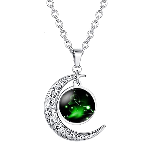 Caimeytie Frauen Halskette Mond Anhänger Sternbild Sternzeichen Glas anhänger Widder von Caimeytie