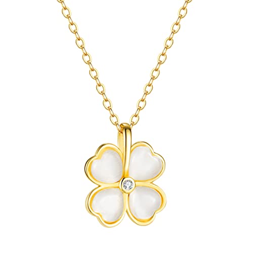 Caimeytie Halskette mit vierblättrigem Kleeblatt-Anhänger für Frauen und Mädchen mit vergoldeter Edelstahlkette von Caimeytie