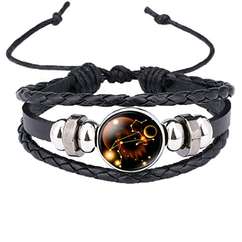 Caimeytie Kind Armschmuck Leder Wickelarmbänder Verstellbar Horoskop Sternzeichen Löwe von Caimeytie