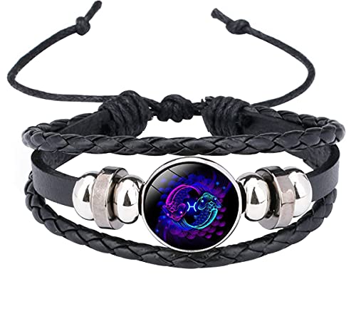 Caimeytie Kinder Armschmuck Leder Wickelarmbänder Verstellbar Horoskop Sternzeichen Glücksarmband Fische von Caimeytie