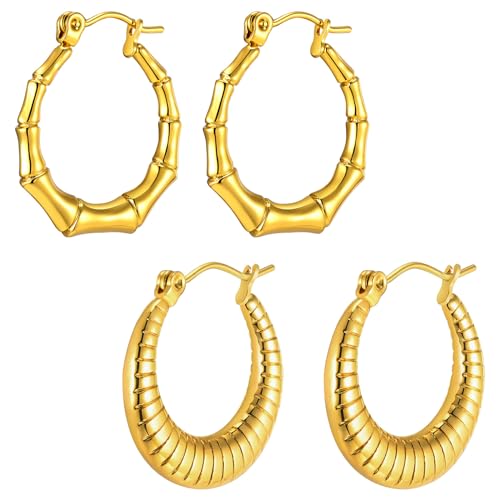 Caimeytie Ohrringe Edelstahl Damen Creolen set,2 Paar goldene ohrringe kleine creolen（2-3CM）,Geschenk für Frauen,mädchen geschenke (style1) von Caimeytie