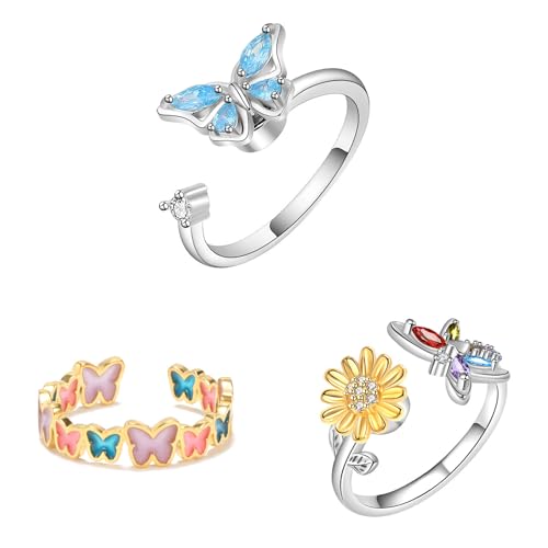 Caimeytie Schmuck Set 3 Ringe, Frauen oder Mädchen, Angst Relieving Ringe, Spinning von Caimeytie