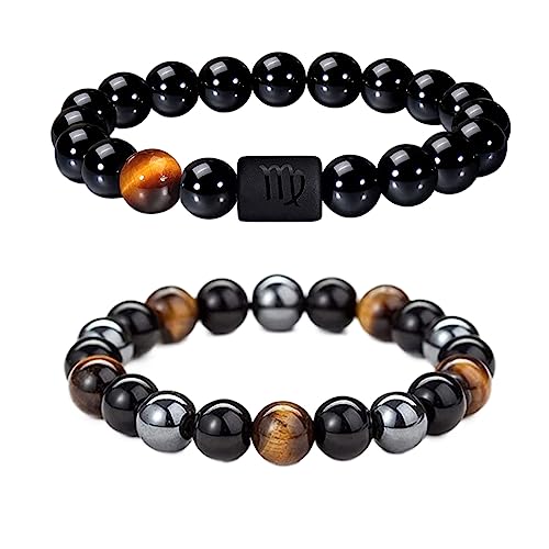 Caimeytie Set von 2 Herren Armband Verstellbare elastische Balken Armband12-Sternbild Zeichen von Zodiac Glück Armband 21.5CM von Caimeytie