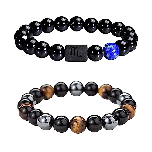 Caimeytie Set von 2 Herren Armband Verstellbare elastische Balken Armband12-Sternbild Zeichen von Zodiac Glück Armband 21.5CM von Caimeytie