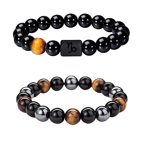 Caimeytie Set von 2 Herren Armband Verstellbare elastische Balken Armband12-Sternbild Zeichen von Zodiac Glück Armband 21.5CM von Caimeytie