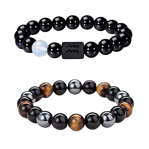 Caimeytie Set von 2 Herren Armband Verstellbare elastische Balken Armband12-Sternbild Zeichen von Zodiac Glück Armband 21.5CM von Caimeytie