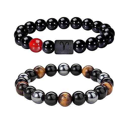 Caimeytie Set von 2 Herren Armband Verstellbare elastische Balken Armband12-Sternbild Zeichen von Zodiac Glück Armband 21.5CM von Caimeytie