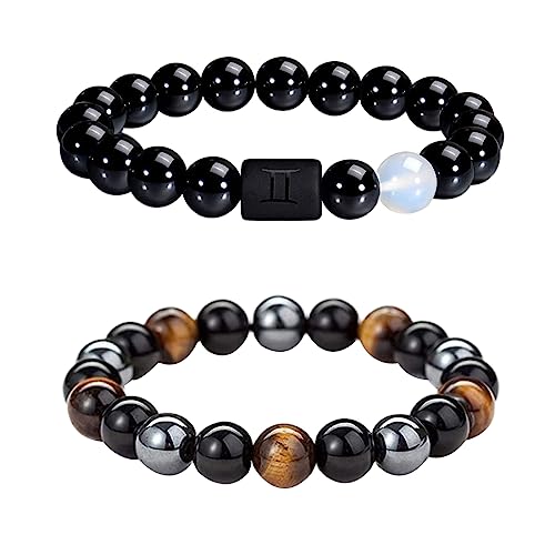 Caimeytie Set von 2 Herren Armband Verstellbare elastische Balken Armband12-Sternbild Zeichen von Zodiac Glück Armband 21.5CM von Caimeytie