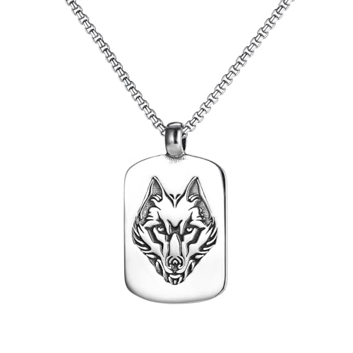 Caimeytie Wolfskopf Anhänger Halskette,Kette für Herren,Kette Edelstahl Herren,55CM,Dog Tag,Geschenk für Männer Jungs Caimeytie Wolfskopf Anhänger Halskette,Kette für Herren,Kette Edelstahl Herren,55CM,Dog Tag,Geschenk für Männer Jungs von Caimeytie