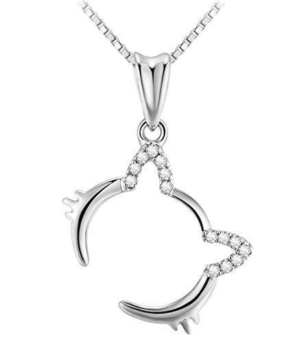 YIXUYU Halskette Damen mit Anhänger Katze Kristall 925 Sterling Silber Weißvergoldung von Caimeytie