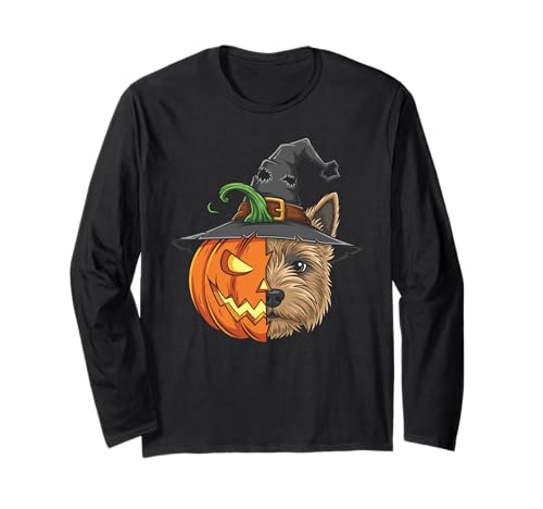 Cairn Terrier Kürbis Jack O Laterne Halloween Herren Damen Langarmshirt von Cairn Terrier Dog Lovers Halloween Pumpkin Outfits