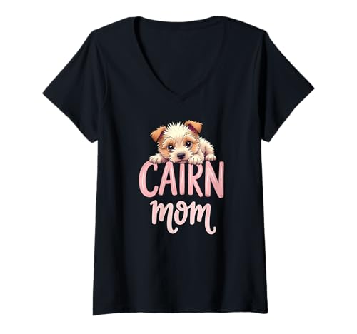 Damen Cairn Mama Hund Cairn Terrier Mama Süßer Welpe T-Shirt mit V-Ausschnitt Damen Cairn Mama Hund Cairn Terrier Mama Süßer Welpe T-Shirt mit V-Ausschnitt von Cairn Terrier Fun Designs