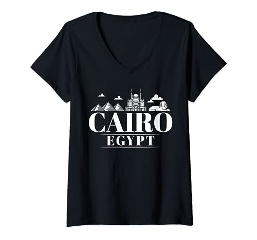 Damen Kairo Ägypten City Skyline Karte Reise T-Shirt mit V-Ausschnitt Damen Kairo Ägypten City Skyline Karte Reise T-Shirt mit V-Ausschnitt von Cairo Egypt