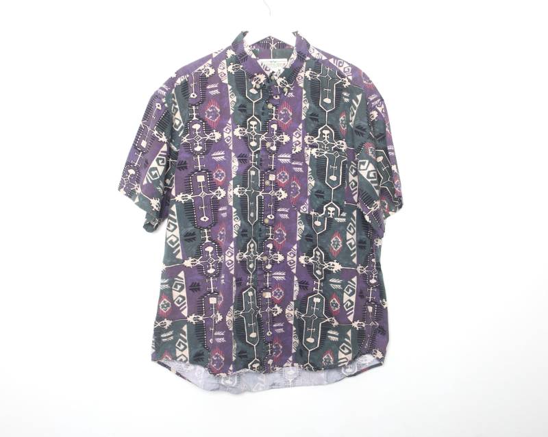 Verblasstes 1990 Vintage Wild Lebendiges Rayon 90Er Frisch Prince Style Button Up Shirt Grösse M - Kostenloser Versand U.s.a von CairoVintage