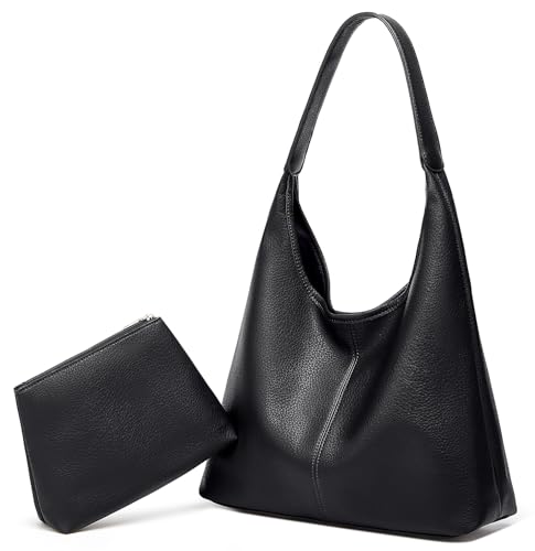 Caissip Damen Schwarz Hobo Bag One Size Slouchy PU Leder Crossbody 2pcs von Caissip