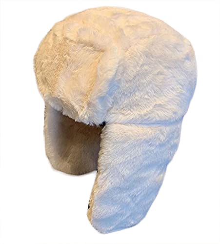 Caissip Damen Trappermütze Kunstpelz Wintermütze Fuzzy Russische Mütze mit Schnalle Trooper Warm Ski Radfahren Ohrenklappen Hut 2024, A weiß, Einheitsgröße von Caissip