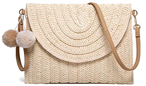 Damen Handtasche Stroh Handtasche Handtasche Sommer Strand Strand Strand Strand, Abeige, Einheitsgröße von Caissip