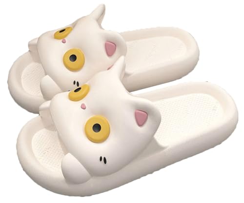 Süße Hausschuhe Duschschuhe für Frauen Badezimmer Sandalen rutschfeste Cartoon Katze Haus Schuhe Indoor Outdoor Sommer Hausschuhe Slides, Weiss/opulenter Garten, 6.5-7.5 von Caistre