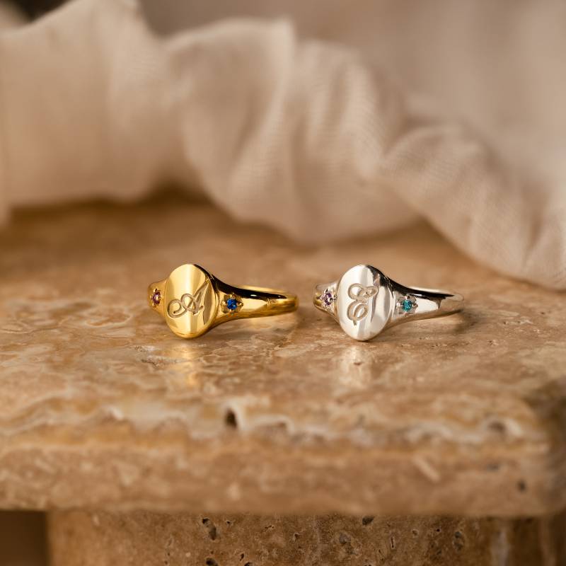 Benutzerdefinierte Anfang Siegelring Von Caitlyn Minimalist Silber Ring Mit Gravur Geburtsstein Personalisiertes Mutter Geschenk Rm113Nif67 von CaitlynMinimalist