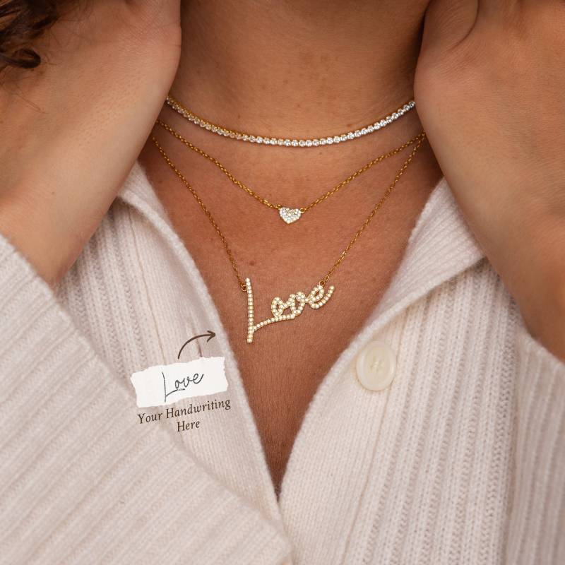 Benutzerdefinierte Pave Signature Halskette Personalisierte Diamant Namenskette Statement Handschrift Schmuck Tochter Geschenk Nm77 von CaitlynMinimalist