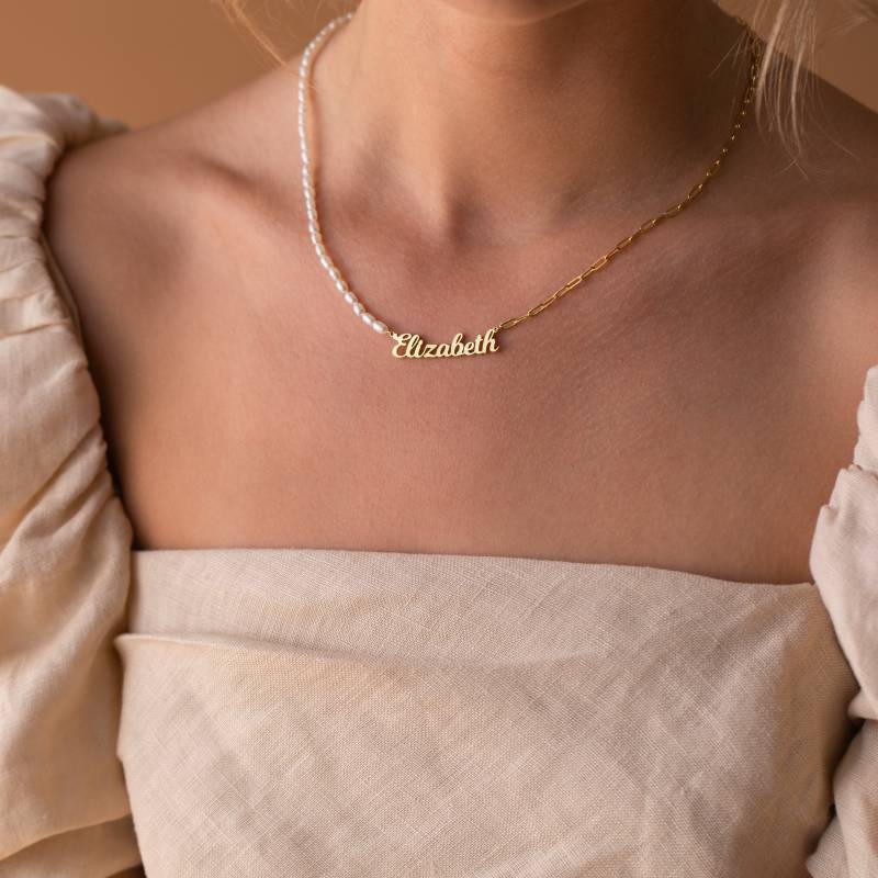 Benutzerdefinierte Perle Und Kette Namenskette Von Caitlyn Minimalist Halb Perle, Halb Büroklammer Zierliche Geschenk Für Freundin Nm104F97 von CaitlynMinimalist